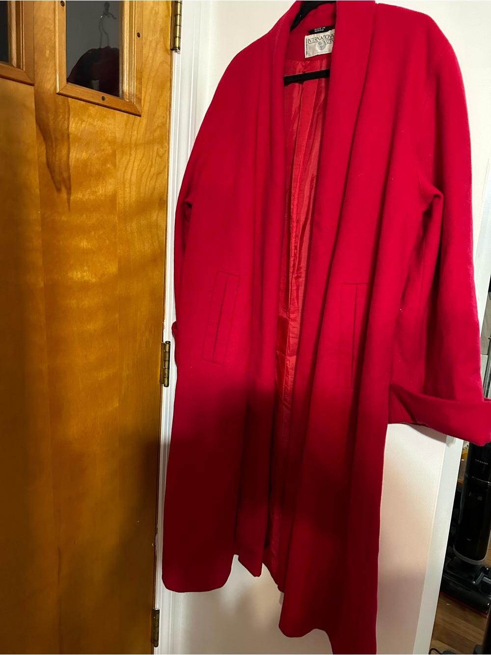 Vintage Women's Bright Red Shawl-Collar Pea Coat by Intermix